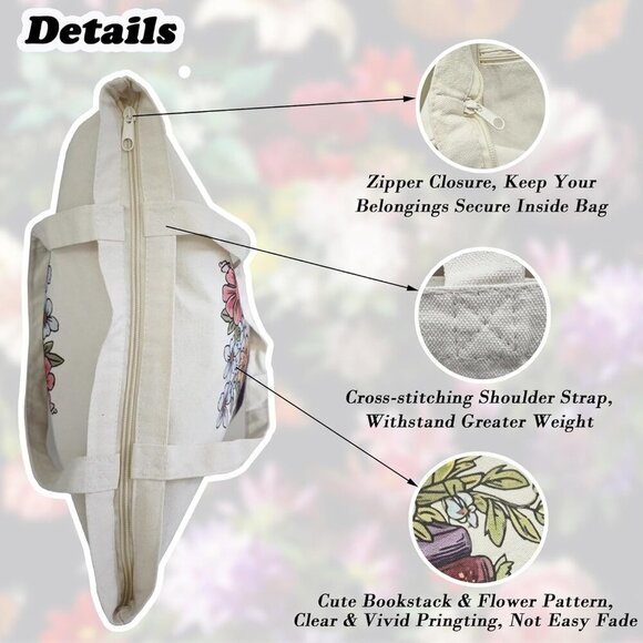 Brand New Tote Book Canvas 15x9x17 Blue Inner Pocket - Picture 3 of 9